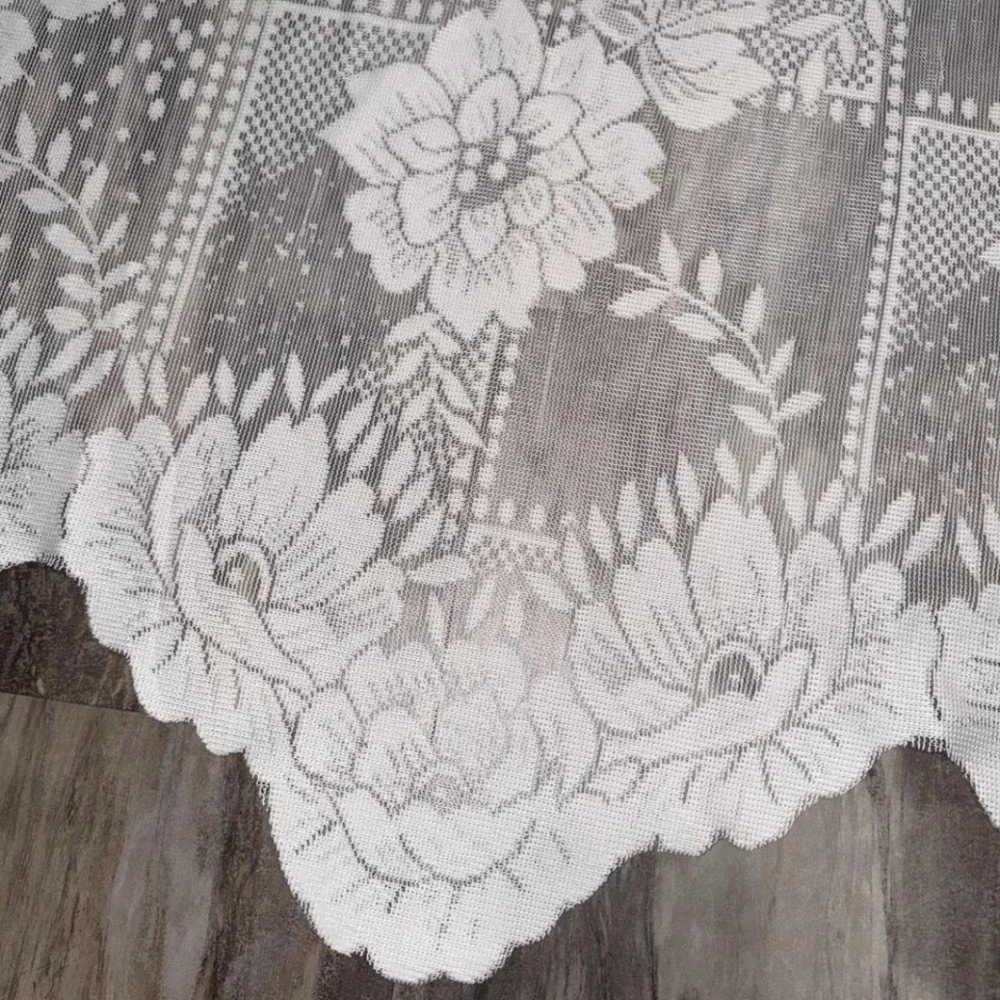 Comfort Bay Anna Lace White Ivory Panel Curtain attached Valance 54X84 snag read